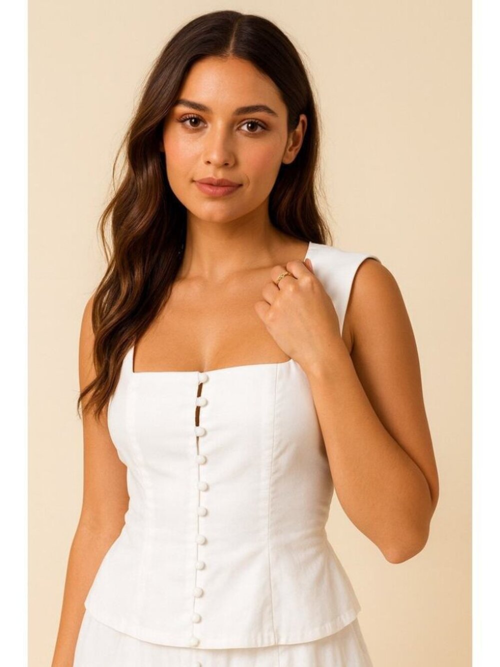 NWT Lulus Square Neck Poplin Top Buttons Sleeveless White Size Small S NEW - Picture 1 of 13